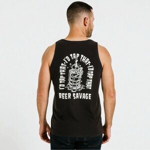 Beer Savage Men’s Black Graphic Tank Top (Size L)